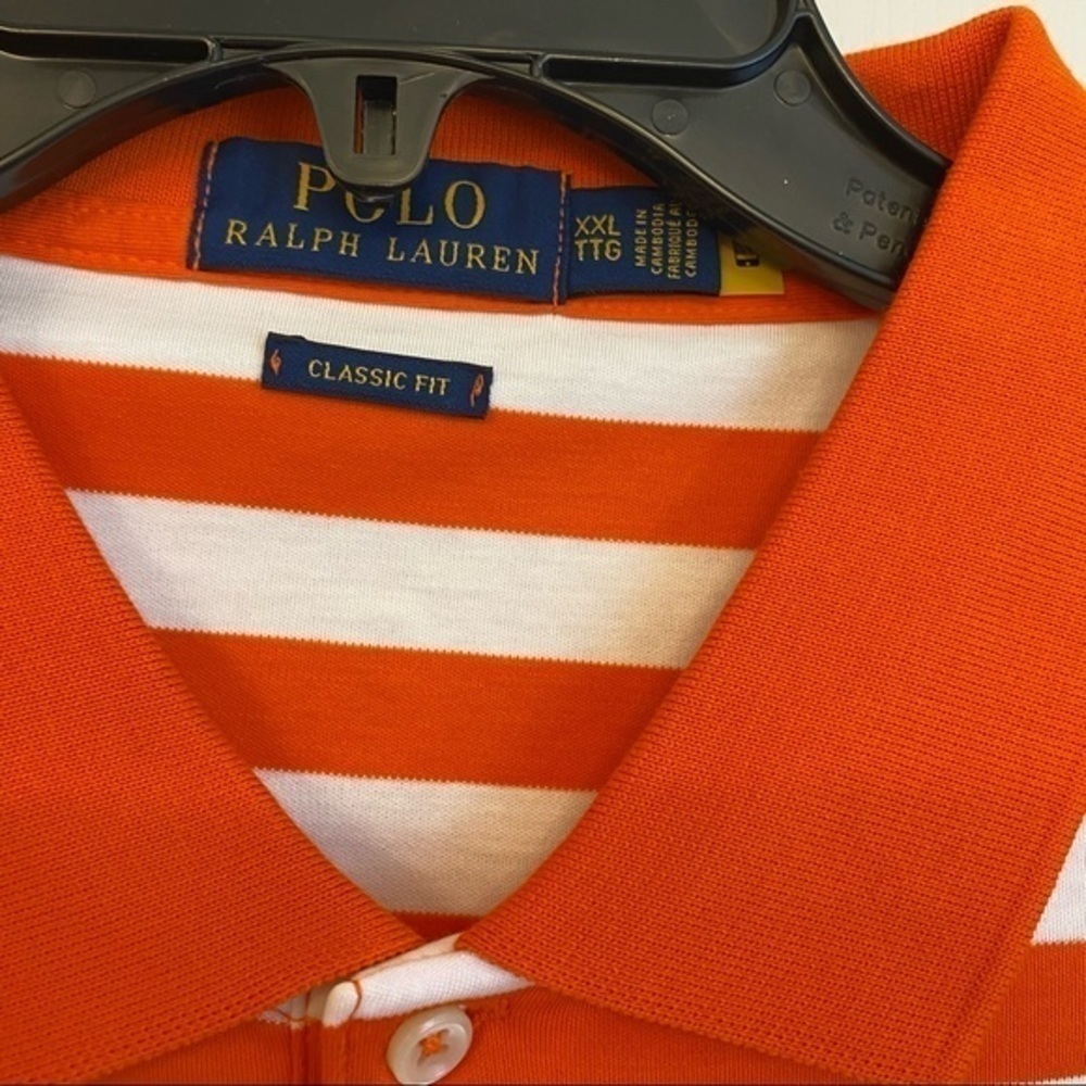 Polo Ralph Lauren Classic Fit Soft Cotton Striped Polo Shirt Orange/white Sz XXL - Picture 14 of 15